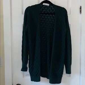 Textured dark green emerald cardigan pointelle